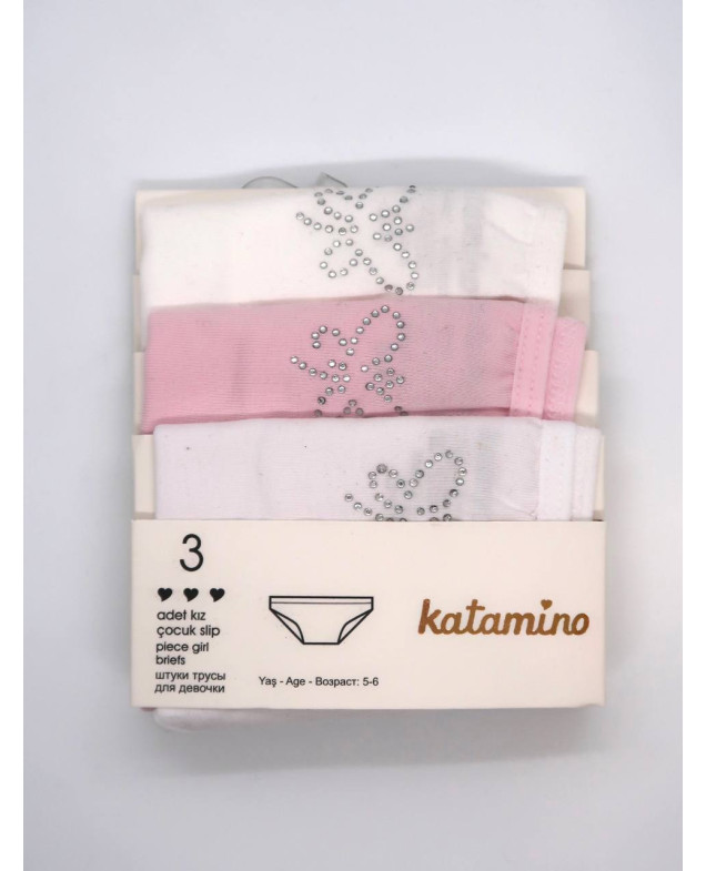 Труси Katamino для дівчат K128422 котон білий/молочний/рожевий 3 штуки стрази 5-6(р)