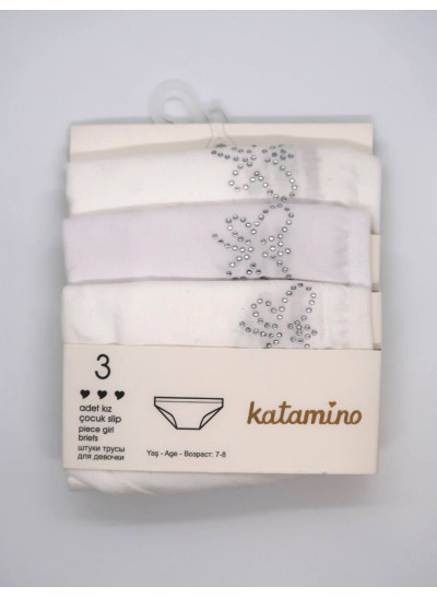 Труси Katamino для дівчат K128422 котон білий/молочний 3 штуки стрази 7-8(р)