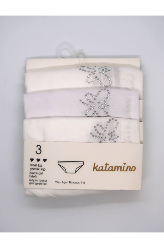 Труси Katamino для дівчат K128422 котон білий/молочний 3 штуки стрази 7-8(р)