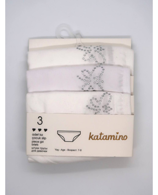 Труси Katamino для дівчат K128422 котон білий/молочний 3 штуки стрази 7-8(р)
