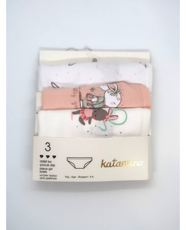 Труси Katamino для дівчат K128415 котон різнокольоровий 3 штуки зайки 1-2(р)