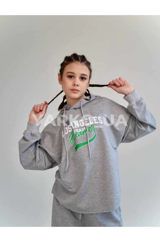 Костюм спортивний HAYKIDS для дівчат весна/осінь 2574 з котону сірий меланж Los Angeles 140(р)