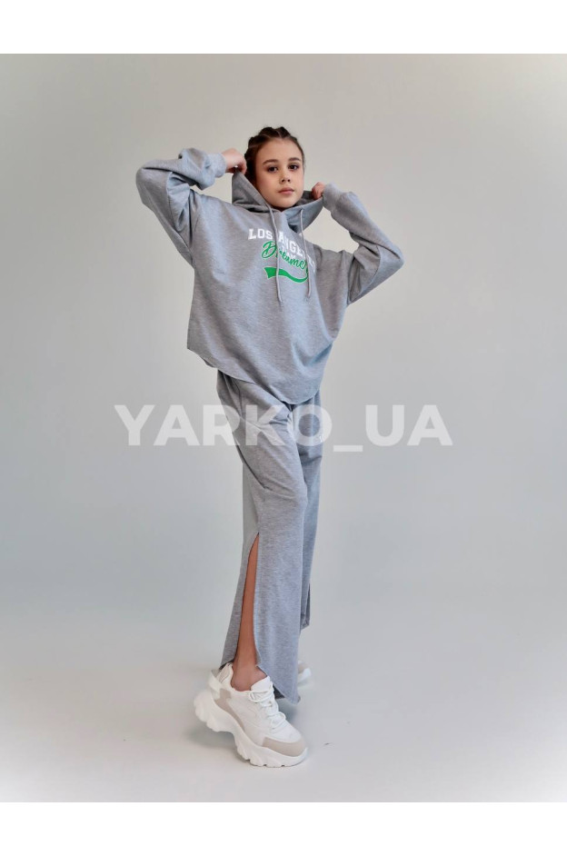 Костюм спортивний HAYKIDS для дівчат весна/осінь 2574 з котону сірий меланж Los Angeles 140(р)