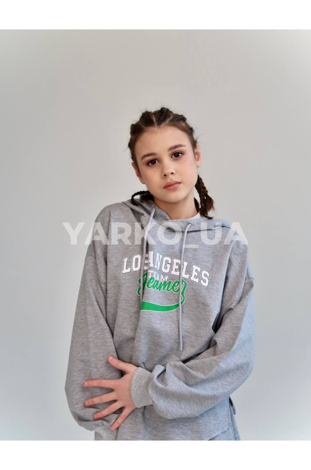 Костюм спортивний HAYKIDS для дівчат весна/осінь 2574 з котону сірий меланж Los Angeles 140(р)