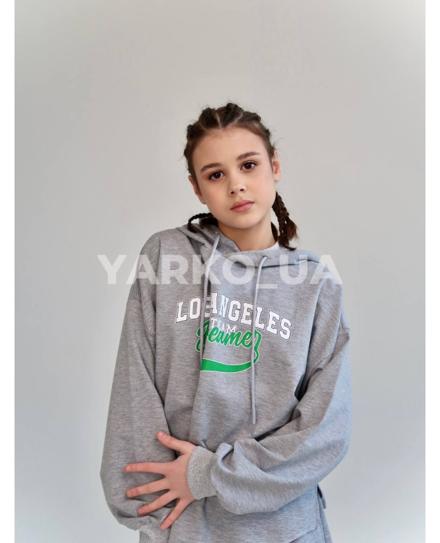 Костюм спортивний HAYKIDS для дівчат весна/осінь 2574 з котону сірий меланж Los Angeles 140(р)