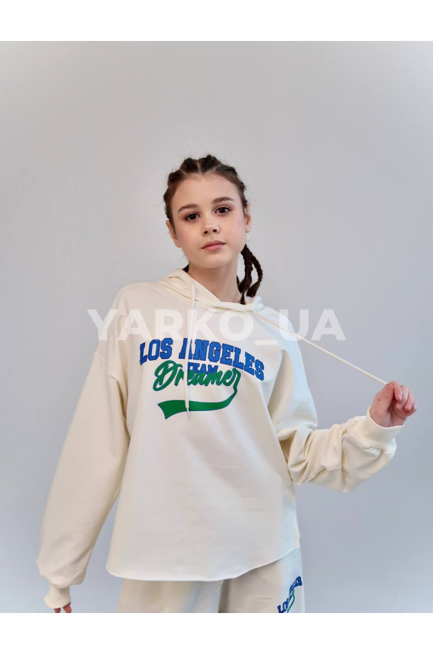 Костюм спортивний HAYKIDS для дівчат весна/осінь 2574 з котону молочний Los Angeles 140(р)