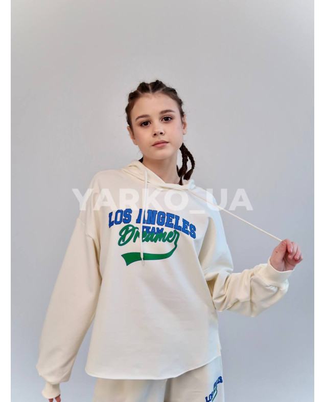 Костюм спортивний HAYKIDS для дівчат весна/осінь 2574 з котону молочний Los Angeles 140(р)
