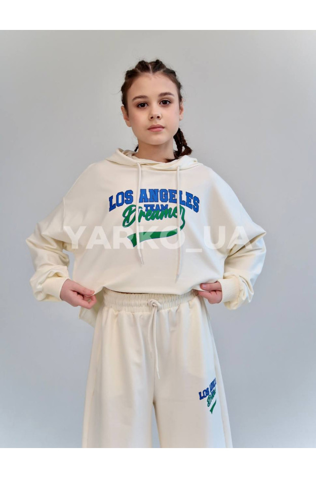 Костюм спортивний HAYKIDS для дівчат весна/осінь 2574 з котону молочний Los Angeles 140(р)