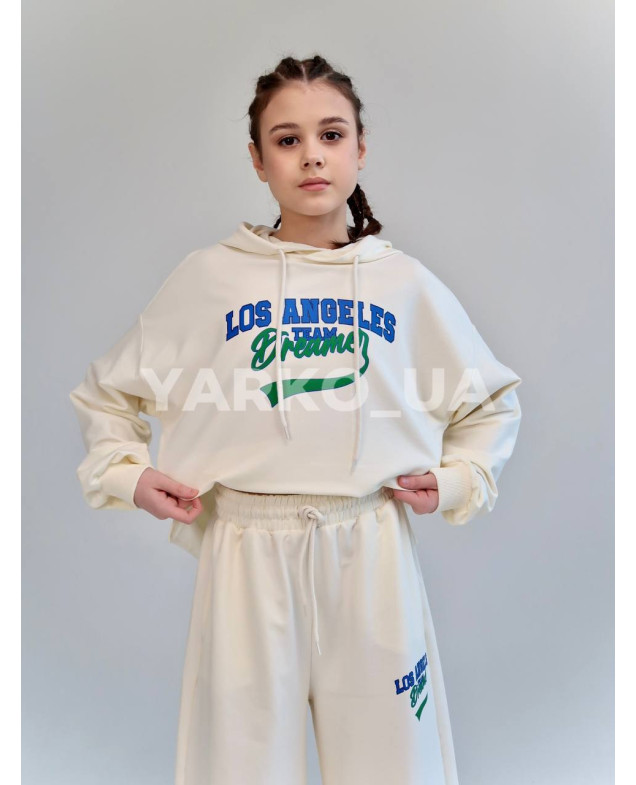 Костюм спортивний HAYKIDS для дівчат весна/осінь 2574 з котону молочний Los Angeles 140(р)