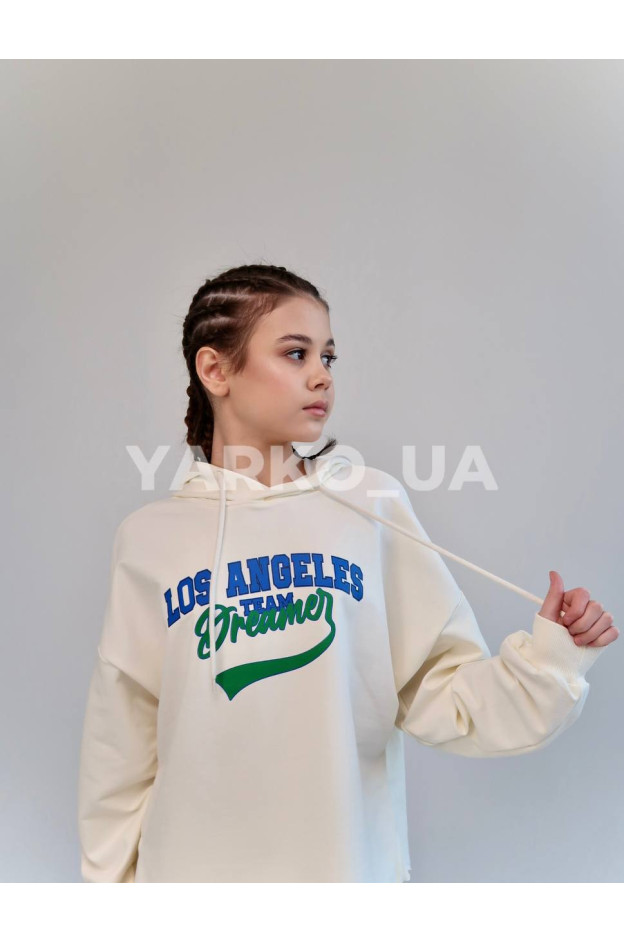 Костюм спортивний HAYKIDS для дівчат весна/осінь 2574 з котону молочний Los Angeles 140(р)