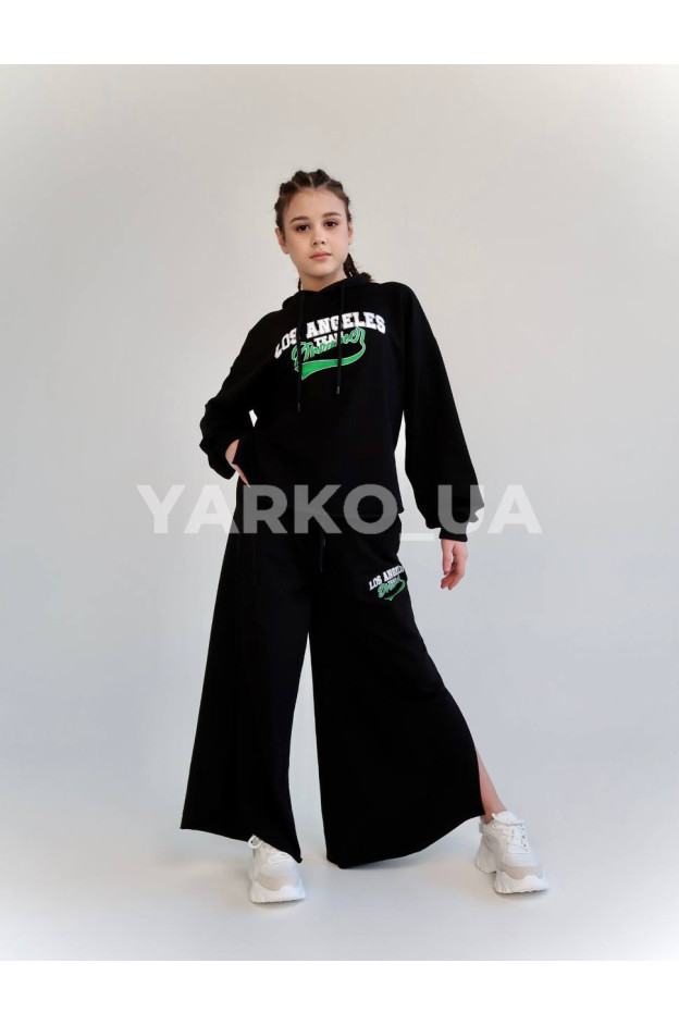 Костюм спортивний HAYKIDS для дівчат весна/осінь 2574 з котону чорний Los Angeles 140(р)