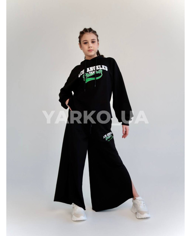 Костюм спортивний HAYKIDS для дівчат весна/осінь 2574 з котону чорний Los Angeles 140(р)