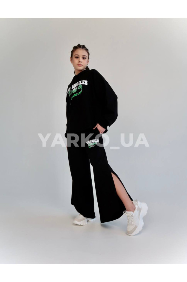 Костюм спортивний HAYKIDS для дівчат весна/осінь 2574 з котону чорний Los Angeles 140(р)