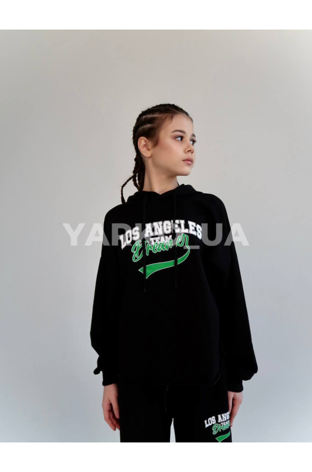 Костюм спортивний HAYKIDS для дівчат весна/осінь 2574 з котону чорний Los Angeles 140(р)