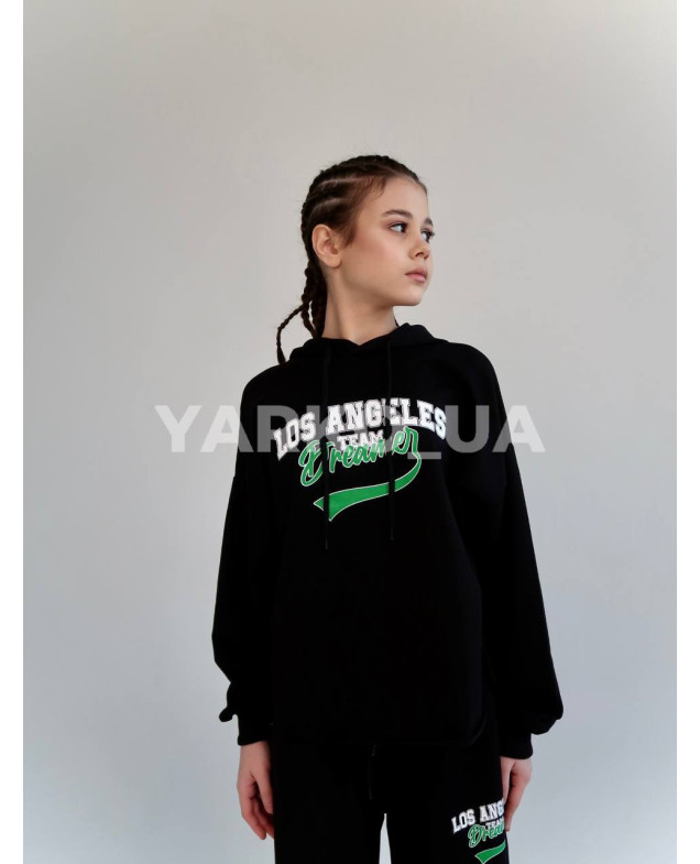 Костюм спортивний HAYKIDS для дівчат весна/осінь 2574 з котону чорний Los Angeles 140(р)