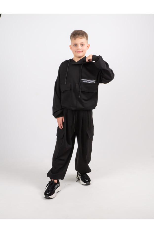 Костюм спорт HAYKIDS весна-осінь uni. 2585 котон кишені чорний 146(р) 