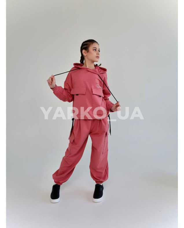 Костюм спорт HAYKIDS весна-осінь для дівчат 2585 котон кишені пудра 164(р) 