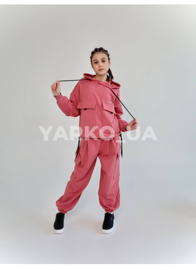 Костюм спорт HAYKIDS весна-осінь для дівчат 2585 котон кишені пудра 164(р) 
