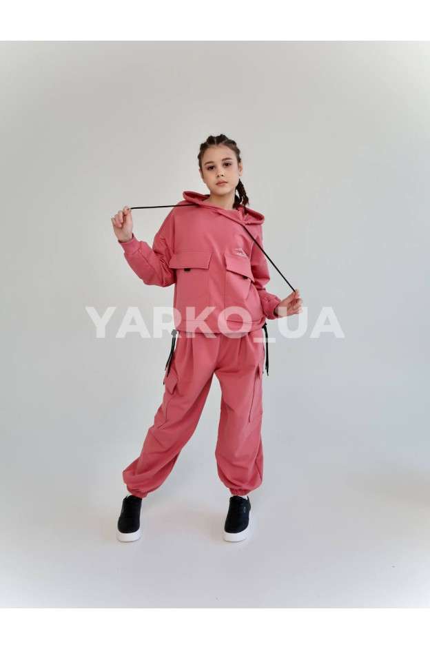 Костюм спорт HAYKIDS весна-осінь для дівчат 2585 котон кишені пудра 164(р) 