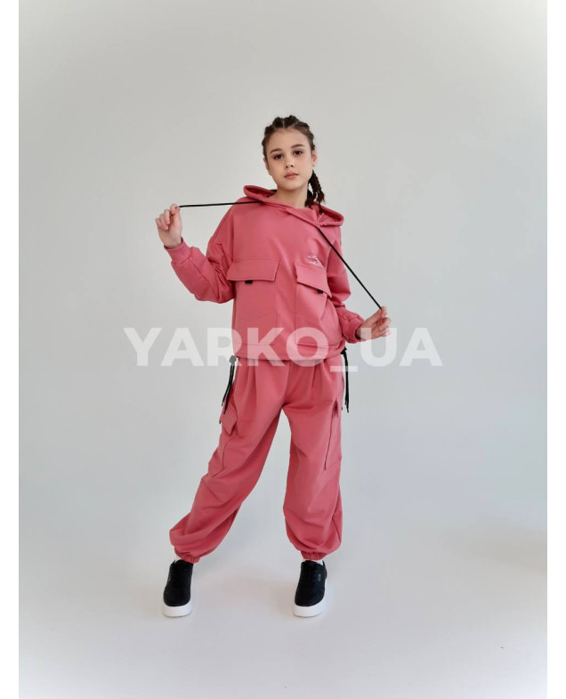 Костюм спорт HAYKIDS весна-осінь для дівчат 2585 котон кишені пудра 164(р) 