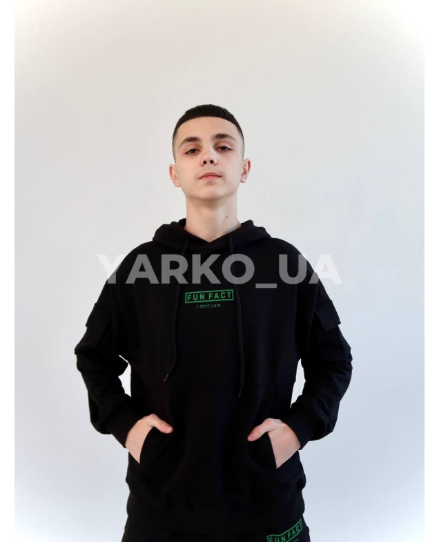 Костюм спортивний HAYKIDS uni весна/осінь 1252 з котону чорний Fun Fact 146(р)