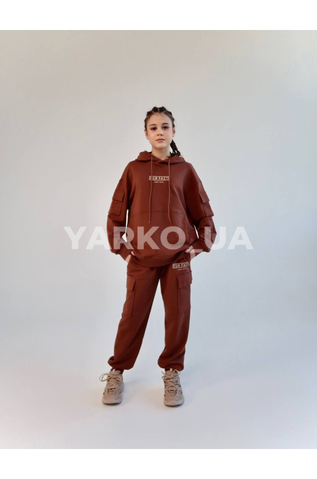 Костюм спортивний HAYKIDS uni весна/осінь 1252 з котону коричневий Fun Fact 140(р)