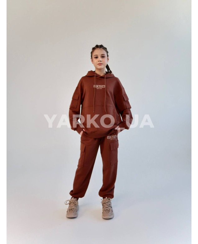 Костюм спортивний HAYKIDS uni весна/осінь 1252 з котону коричневий Fun Fact 140(р)