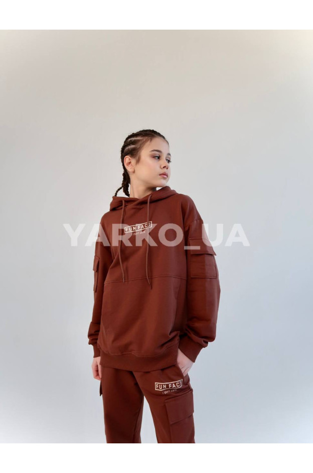 Костюм спортивний HAYKIDS uni весна/осінь 1252 з котону коричневий Fun Fact 140(р)