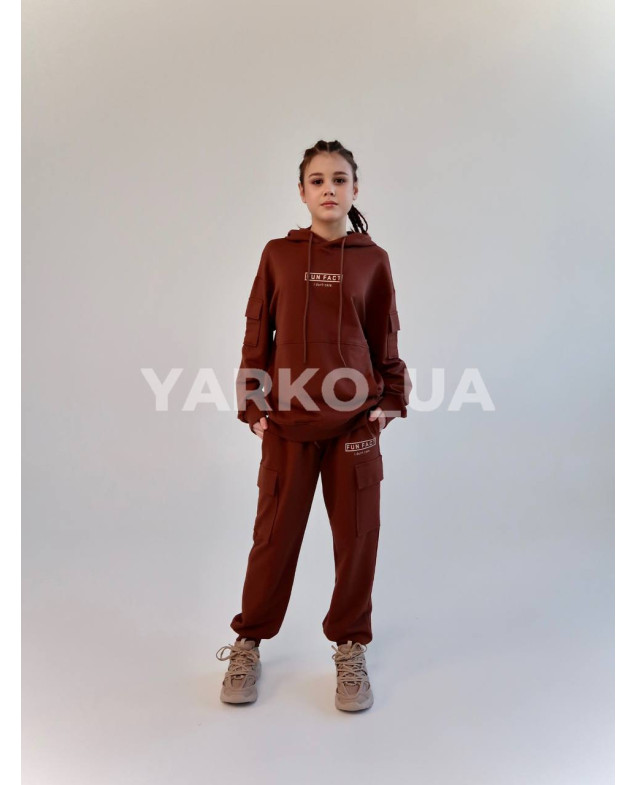 Костюм спортивний HAYKIDS uni весна/осінь 1252 з котону коричневий Fun Fact 140(р)