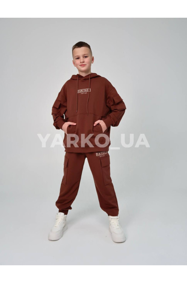 Костюм спортивний HAYKIDS uni весна/осінь 1252 з котону коричневий Fun Fact 140(р)