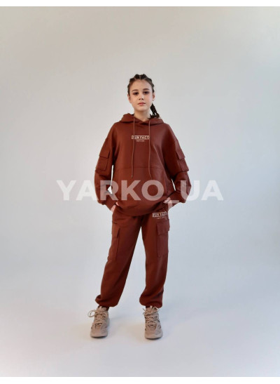 Костюм спортивний HAYKIDS uni весна/осінь 1252 з котону коричневий Fun Fact 152(р)