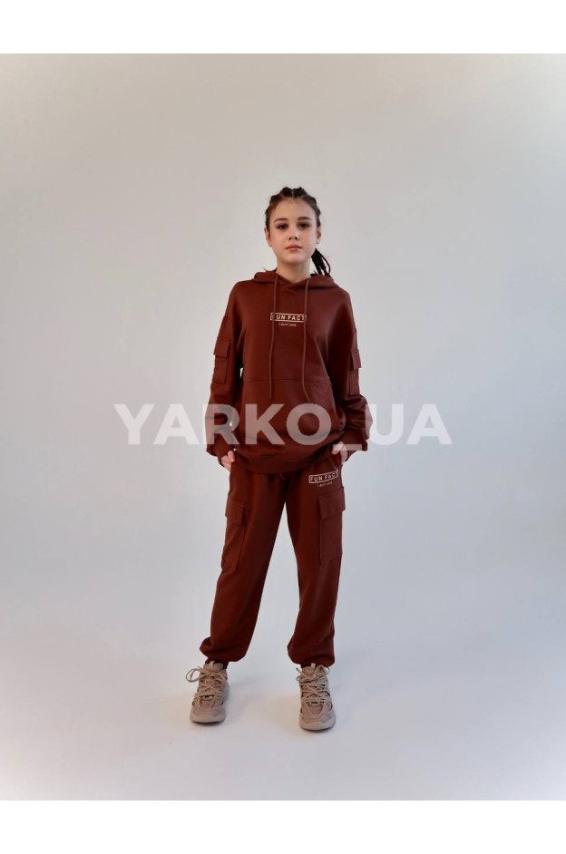 Костюм спортивний HAYKIDS uni весна/осінь 1252 з котону коричневий Fun Fact 152(р)
