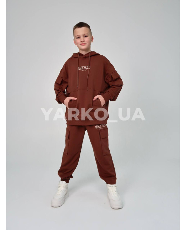 Костюм спортивний HAYKIDS uni весна/осінь 1252 з котону коричневий Fun Fact 152(р)