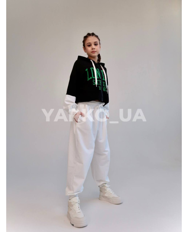 Костюм спортивний HAYKIDS для дівчат весна/осінь 2575 з котону чорний/білий London 146(р)