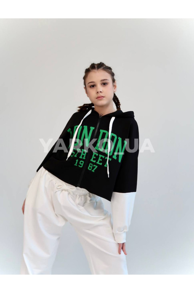 Костюм спортивний HAYKIDS для дівчат весна/осінь 2575 з котону чорний/білий London 146(р)