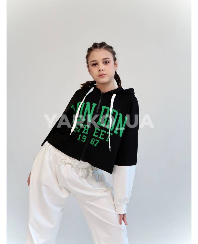 Костюм спортивний HAYKIDS для дівчат весна/осінь 2575 з котону чорний/білий London 146(р)