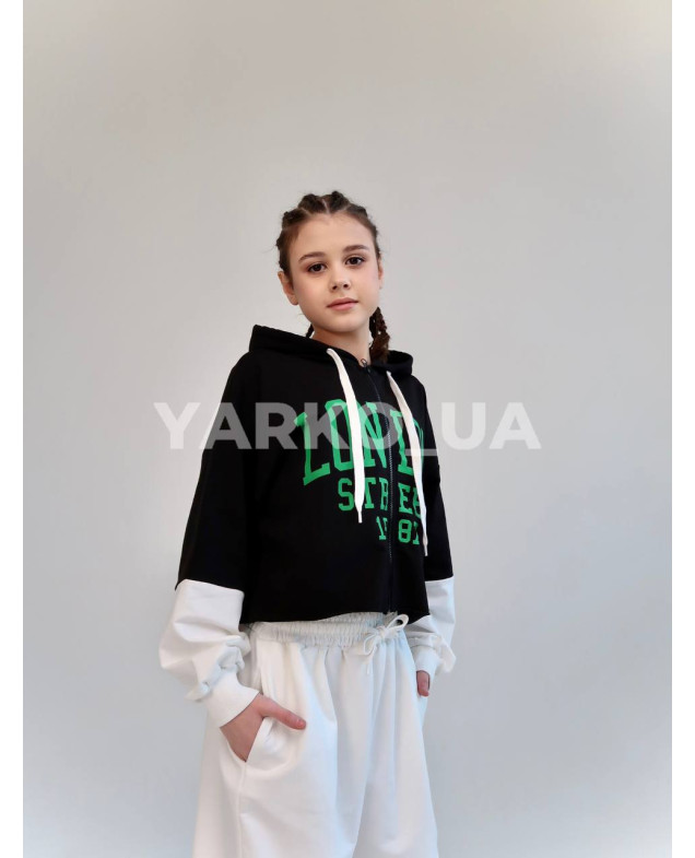 Костюм спортивний HAYKIDS для дівчат весна/осінь 2575 з котону чорний/білий London 146(р)