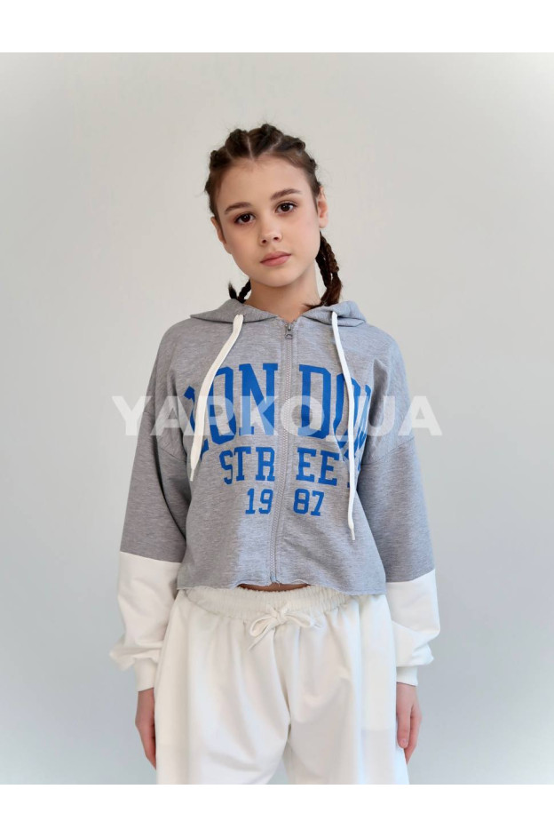 Костюм спортивний HAYKIDS для дівчат весна/осінь 2575 з котону сірий/білий London 152(р)