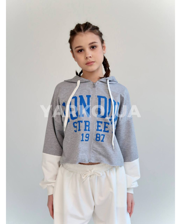 Костюм спортивний HAYKIDS для дівчат весна/осінь 2575 з котону сірий/білий London 152(р)
