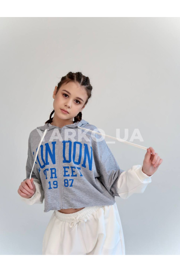 Костюм спортивний HAYKIDS для дівчат весна/осінь 2575 з котону сірий/білий London 152(р)