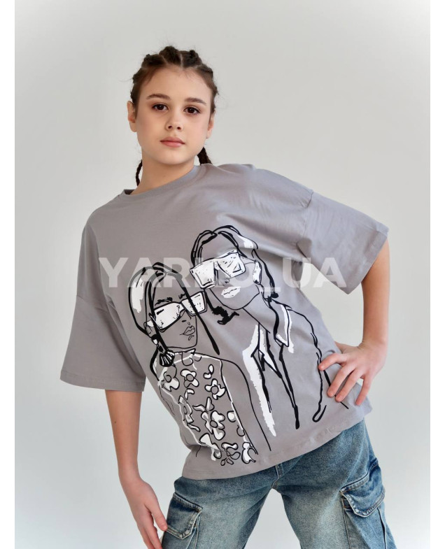 Футболка HAYKIDS для дівчат на літо 2590 з котону сіра Дівчата 128(р)