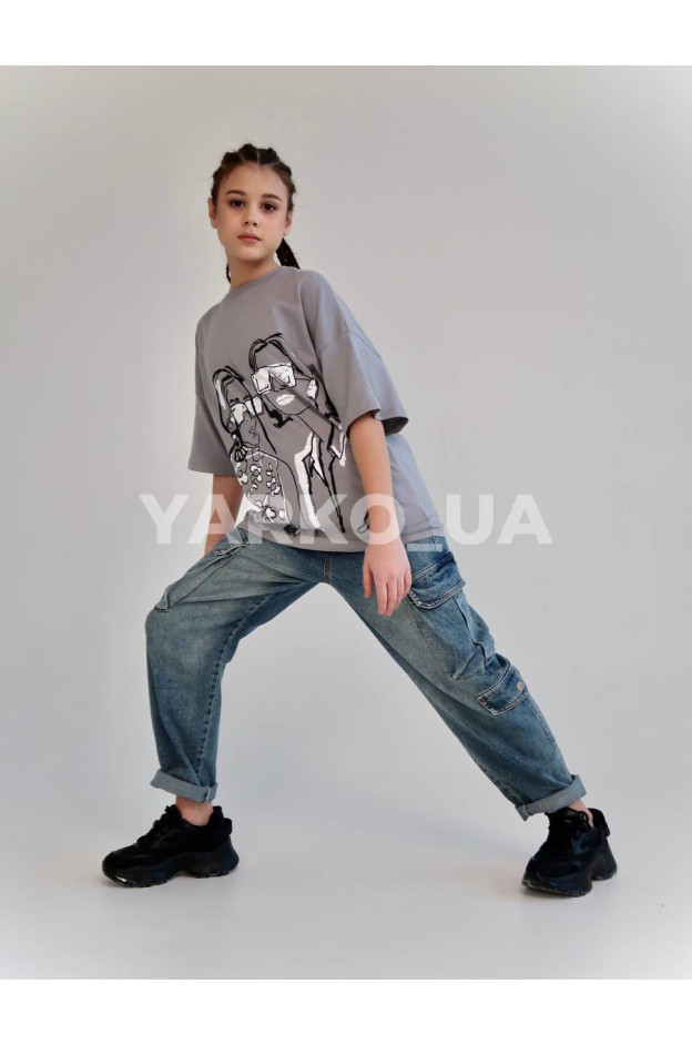 Футболка HAYKIDS для дівчат на літо 2590 з котону сіра Дівчата 128(р)
