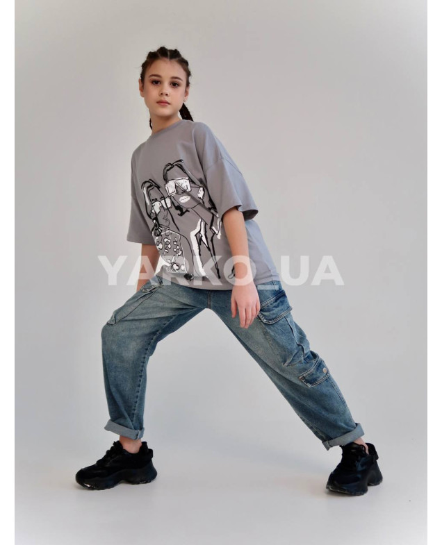 Футболка HAYKIDS для дівчат на літо 2590 з котону сіра Дівчата 128(р)