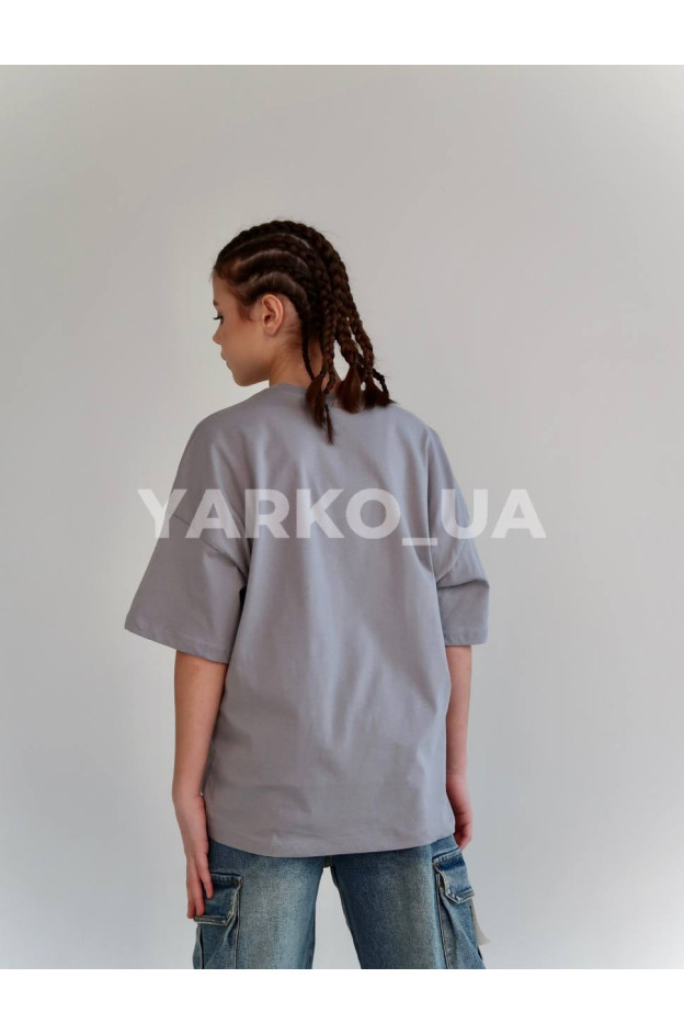 Футболка HAYKIDS для дівчат на літо 2590 з котону сіра Дівчата 128(р)
