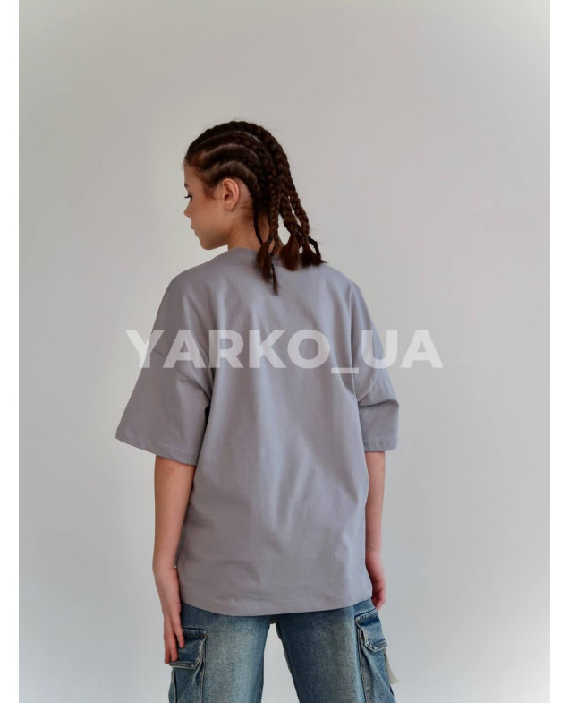 Футболка HAYKIDS для дівчат на літо 2590 з котону сіра Дівчата 128(р)