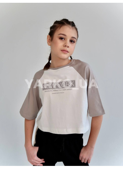 Футболка-топ HAYKIDS для дівчат на літо 2613 з котону білий/сірий New York 128(р)