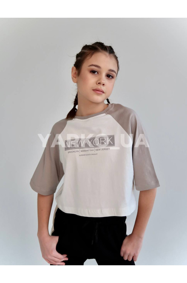 Футболка-топ HAYKIDS для дівчат на літо 2613 з котону білий/гірчиця New York 116(р)