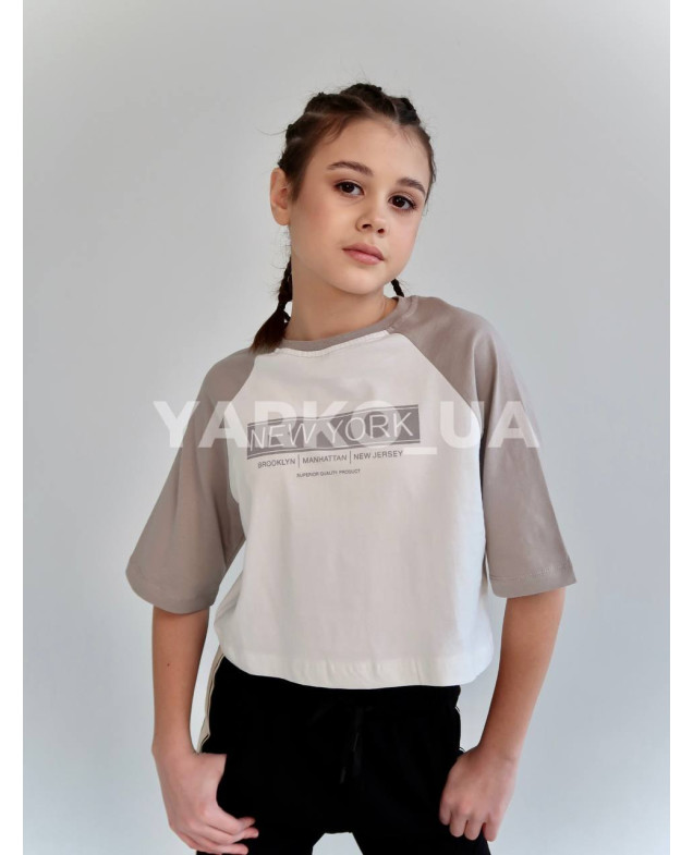 Футболка-топ HAYKIDS для дівчат на літо 2613 з котону білий/гірчиця New York 116(р)