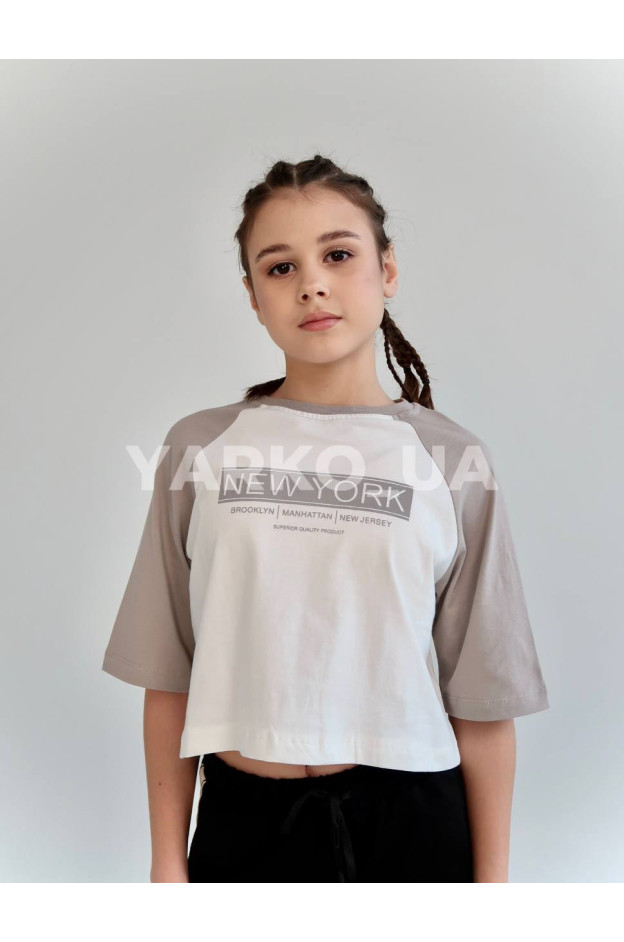 Футболка-топ HAYKIDS для дівчат на літо 2613 з котону білий/гірчиця New York 116(р)