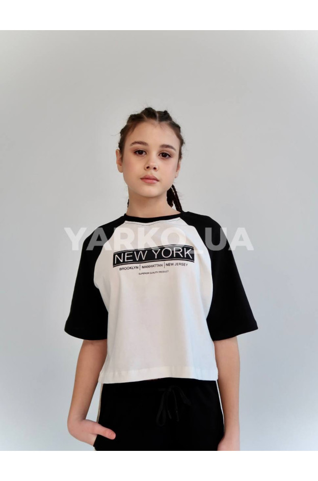 Футболка-топ HAYKIDS для дівчат на літо 2613 з котону білий/гірчиця New York 116(р)